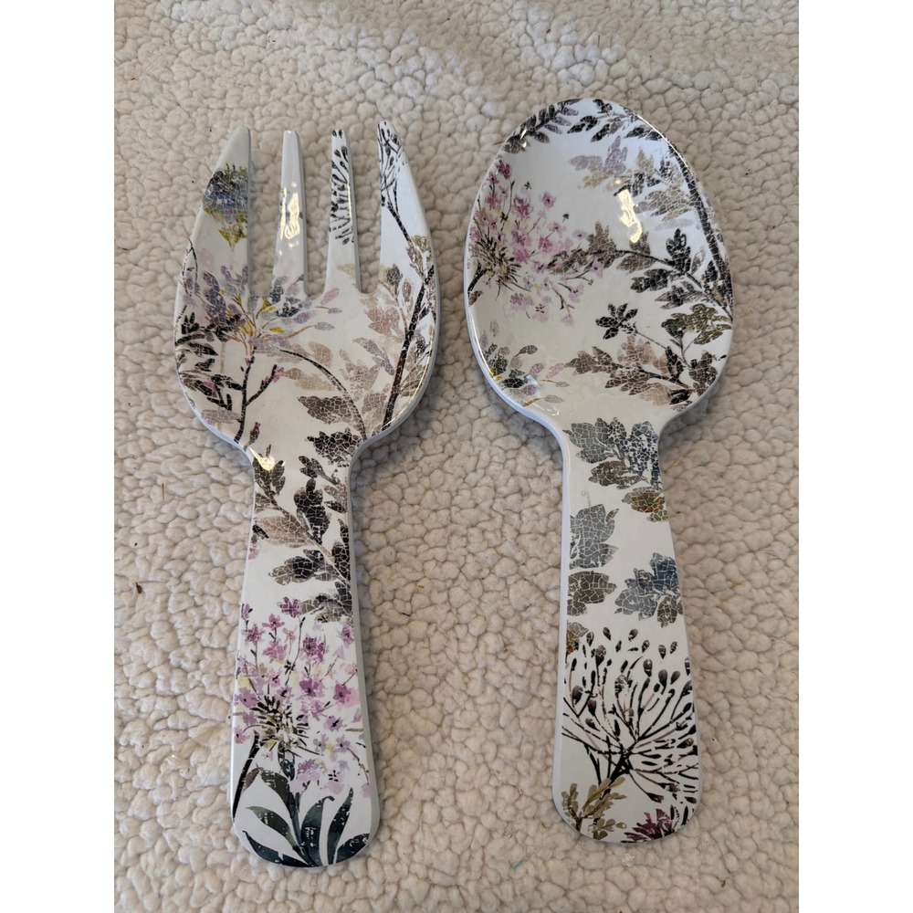 Floral Melamine Salad Server Set Wildflower Print Serving Fork and Spoon 11 in